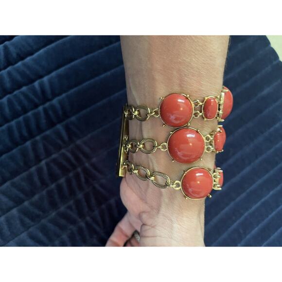 Banana Republic 3 chain wide bracelet perfect condition Orange with gold chain - Picture 12 of 16